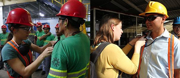 UNC grad students place dosimeters on sugar mill workers to measure sound levels